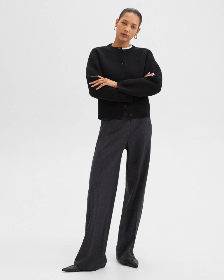 Women Theory Pants Charcoal Melange Straight-Leg 5-Pocket Pant In Stretch Flannel - 1