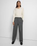 Women Theory Pleated Wide-Leg Pant In Soft Twill Light Charcoal Pants - 2
