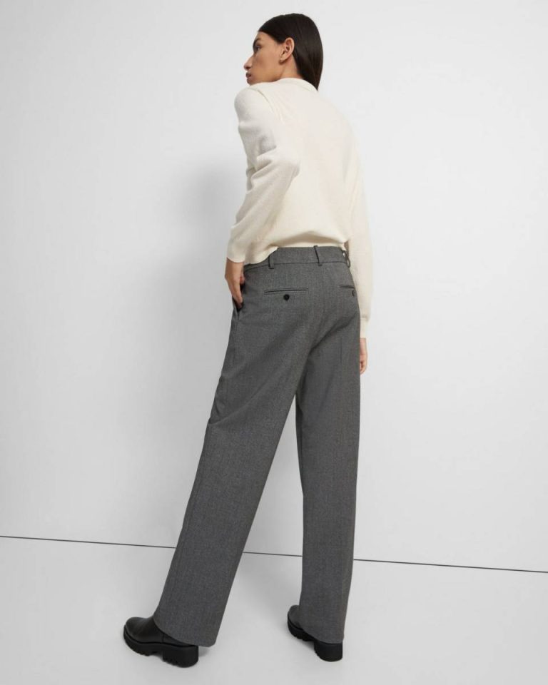 Women Theory Pleated Wide-Leg Pant In Soft Twill Light Charcoal Pants - 4