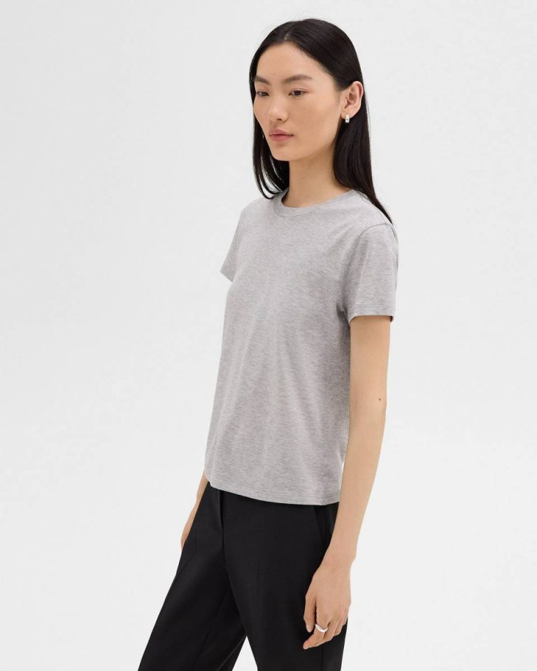 Women Theory Tiny Tee In Organic Cotton T-Shirts + Tank Tops Soft Grey Melange - 2