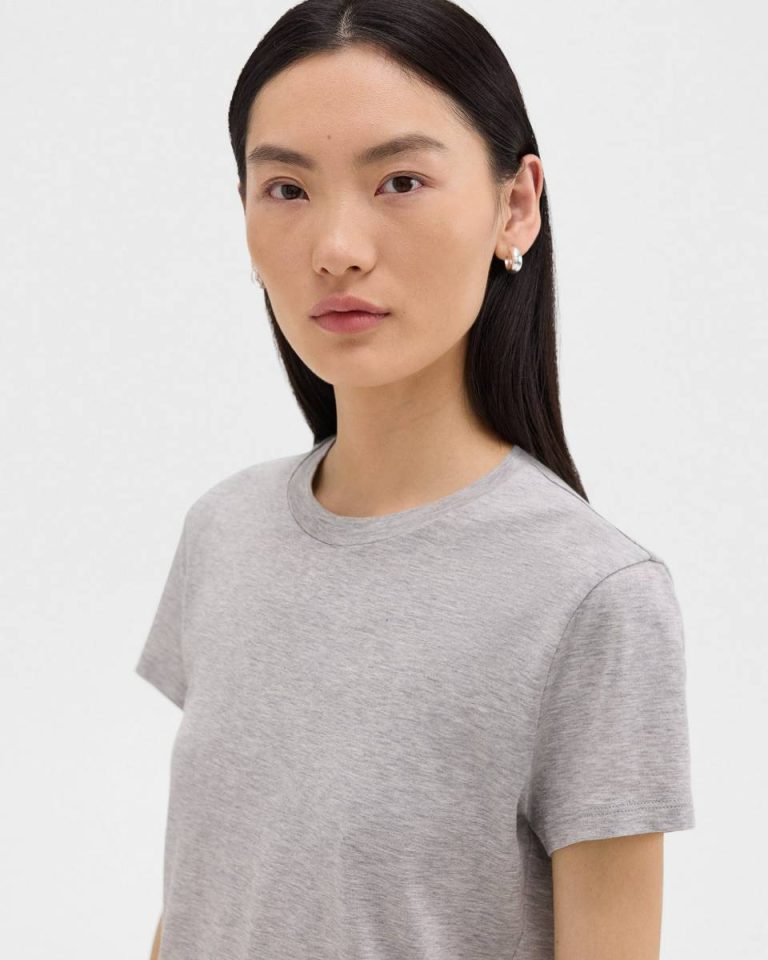 Women Theory Tiny Tee In Organic Cotton T-Shirts + Tank Tops Soft Grey Melange - 4
