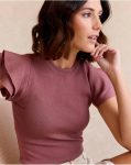 Women Top Ruffle Knitted Mauve T-Shirts And Tops Polín Et Moi Mallow - 2