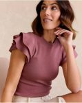 Women Top Ruffle Knitted Mauve T-Shirts And Tops Polín Et Moi Mallow - 3