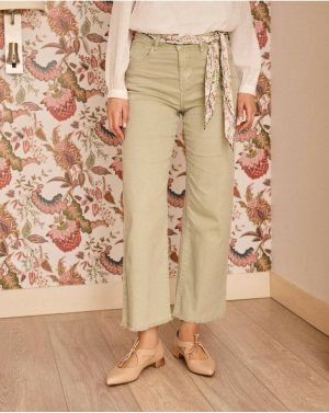 Women Trousers Ameline Flare Denim Pants Polín Et Moi Eucalyptus - 1