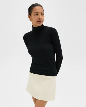 Women Turtleneck Sweater In Regal Wool Theory Black Sweaters + Cardigans - 1
