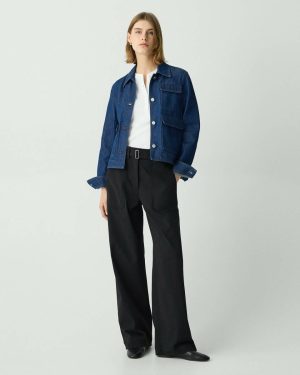 Women Utility Wide-Leg Pant In Neoteric Twill Theory Pants Black - 1