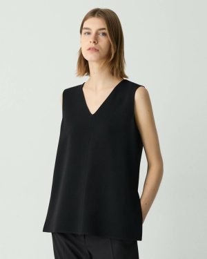 Women V-Neck Blouse In Admiral Crepe Tops Theory Black - 1