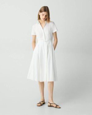 Women White Theory Dresses Short-Sleeve Shirt Dress In Good Cotton - 1