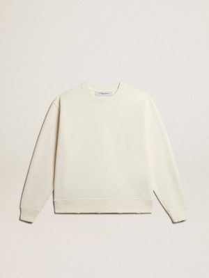 Aged White Golden Goose Sweatshirt In Aged White With Reverse Logo On The Back - Jersey Capsule Women Sweatshirts - 1