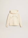 Aged White Topwear Selection (4-12 Years) Golden Goose Kids Hooded Sweatshirt In Aged White With Patches - 1