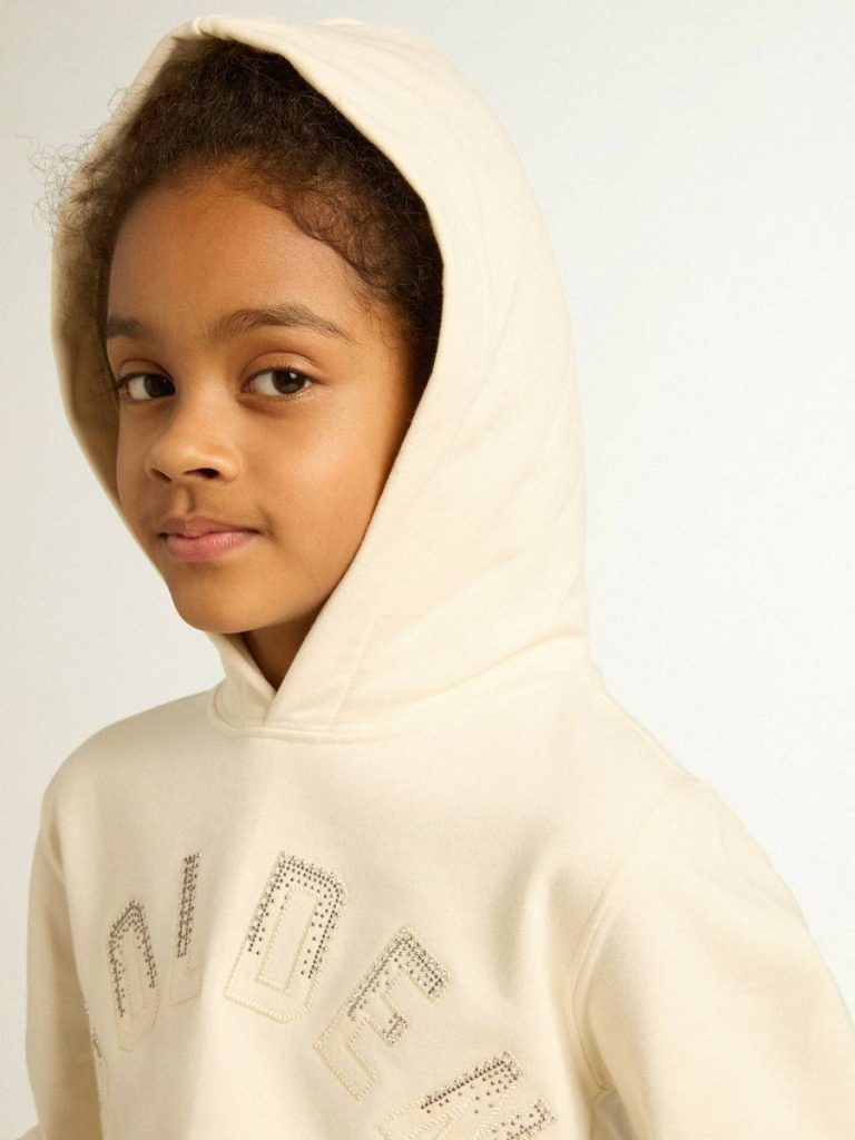 Aged White Topwear Selection (4-12 Years) Golden Goose Kids Hooded Sweatshirt In Aged White With Patches - 5