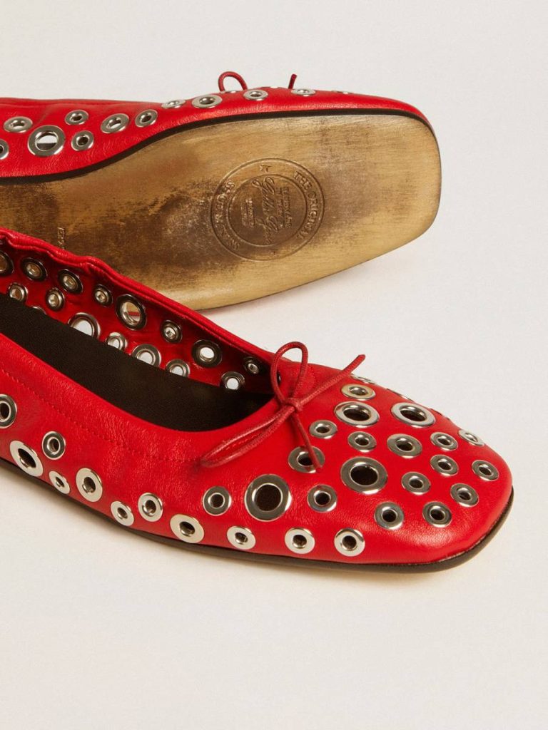 Amy Ballet Flats In Red Nappa Leather With Silver Colored Studs Women Loafers & Ballerinas Golden Goose - 4