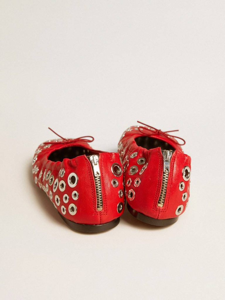 Amy Ballet Flats In Red Nappa Leather With Silver Colored Studs Women Loafers & Ballerinas Golden Goose - 5