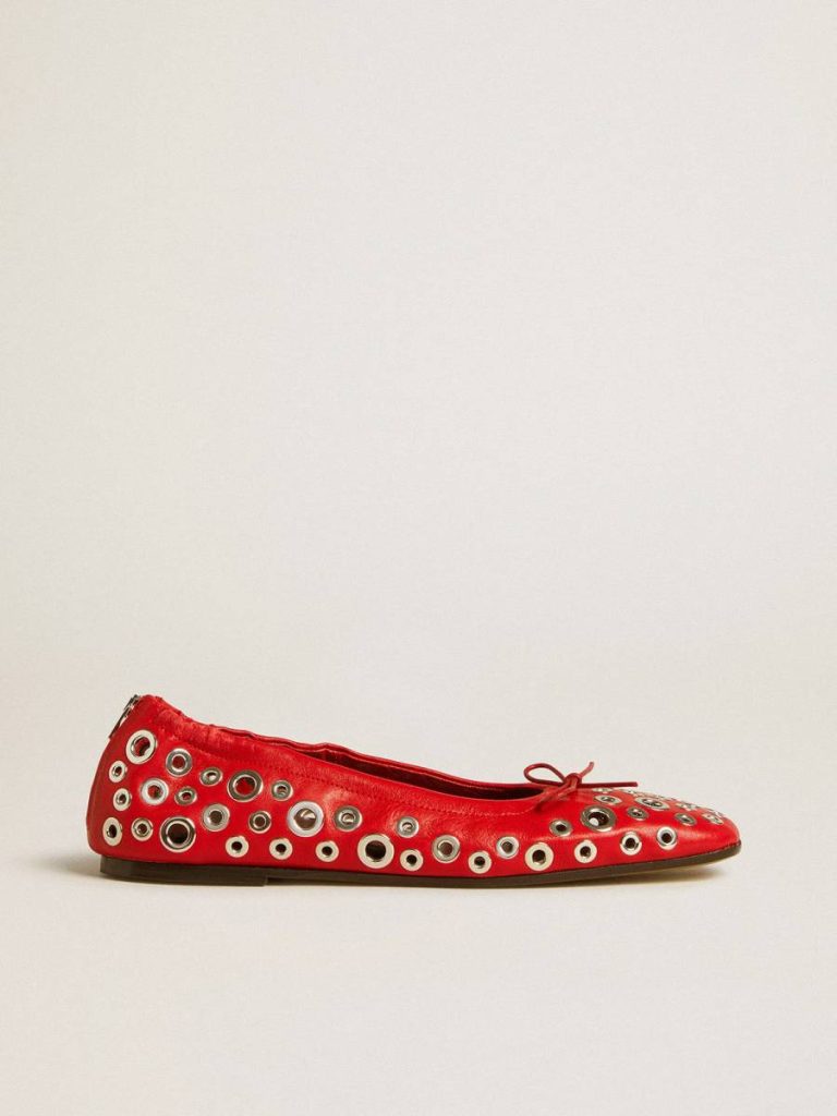 Amy Ballet Flats In Red Nappa Leather With Silver Colored Studs Women Loafers & Ballerinas Golden Goose - 1