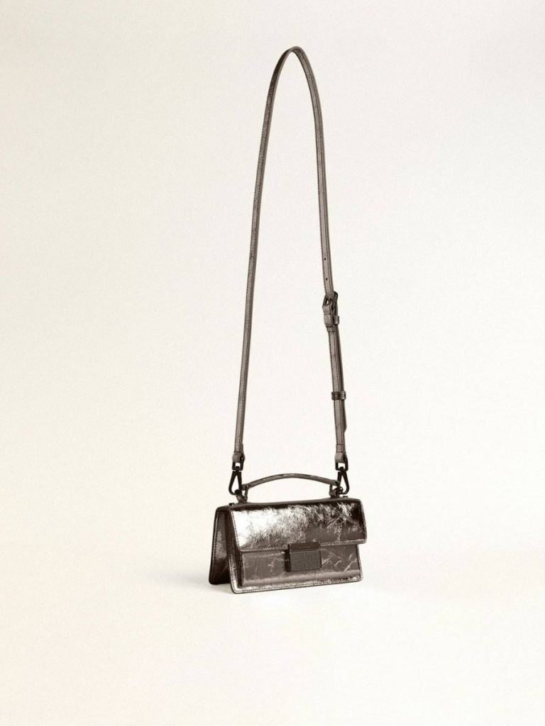 Anthracite Gray Handle Bags Golden Goose Women Small Venezia Bag In Anthracite-Gray Metallic Leather With Black Details - 2