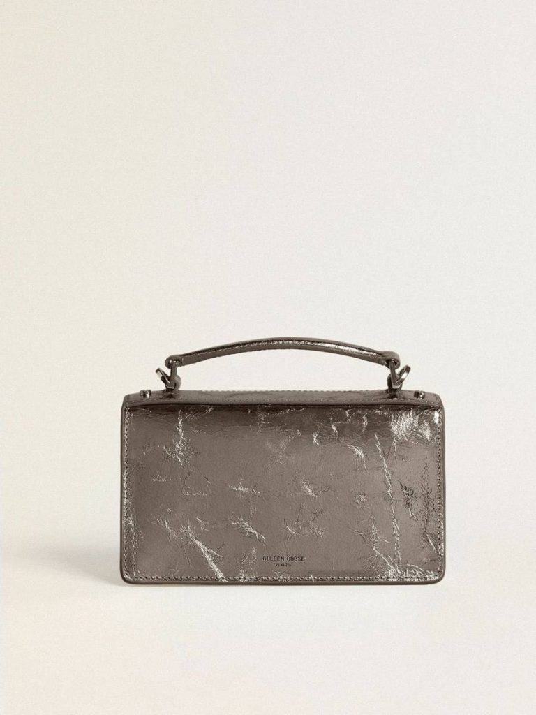 Anthracite Gray Handle Bags Golden Goose Women Small Venezia Bag In Anthracite-Gray Metallic Leather With Black Details - 3