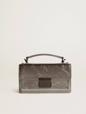 Anthracite Gray Handle Bags Golden Goose Women Small Venezia Bag In Anthracite-Gray Metallic Leather With Black Details - 1