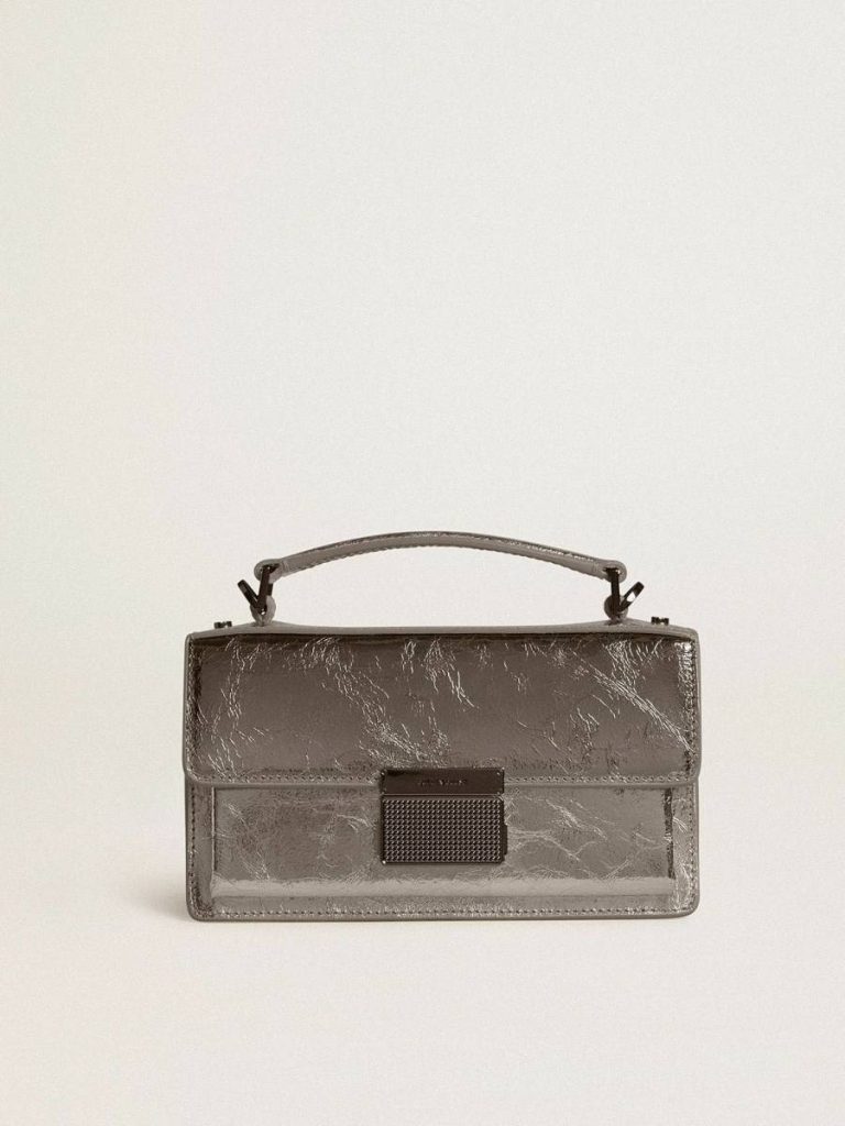 Anthracite Gray Handle Bags Golden Goose Women Small Venezia Bag In Anthracite-Gray Metallic Leather With Black Details - 1