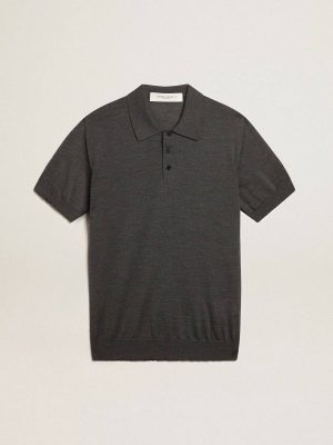 Anthracite Gray Men Golden Goose Men’s Short-Sleeved Polo Shirt In Gray Merino Wool T-Shirts & Polo Shirts - 1