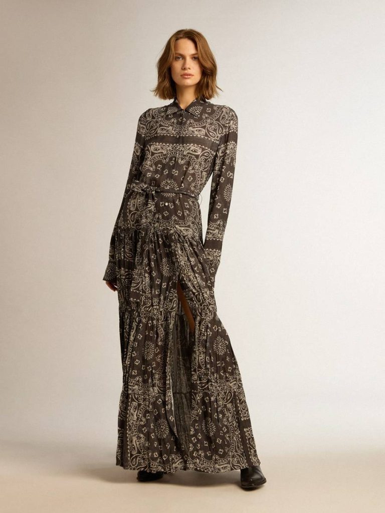 Anthracite-Gray Shirt Dress With Paisley Print Women Anthracite Gray Dresses & Jumpsuits Golden Goose - 2