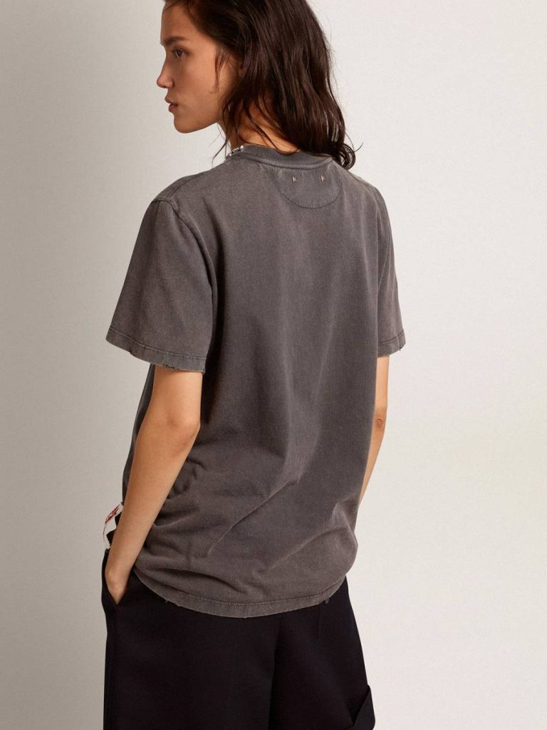 Anthracite Gray Women T-Shirts & Tops Golden Goose Women's Anthracite Gray T-Shirt With Crystals - 4