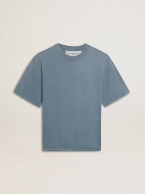 Baby Blue T-Shirt With Reverse Logo On The Back - Jersey Capsule Baby Blue Women Golden Goose T-Shirts & Tops - 1