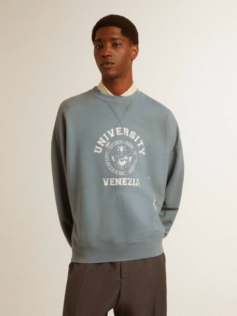Baby Blue Women Golden Goose Oversized Sweatshirt In Baby Blue With Distressed Finish Sweatshirts - 2