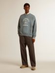 Baby Blue Women Golden Goose Oversized Sweatshirt In Baby Blue With Distressed Finish Sweatshirts - 3