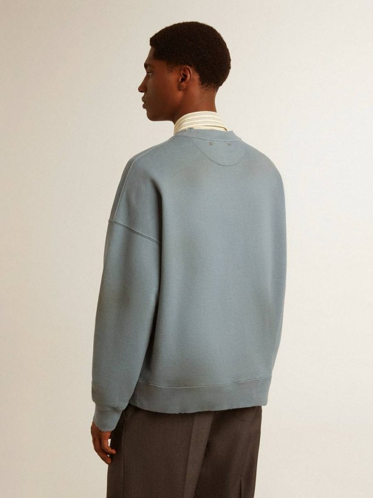 Baby Blue Women Golden Goose Oversized Sweatshirt In Baby Blue With Distressed Finish Sweatshirts - 4