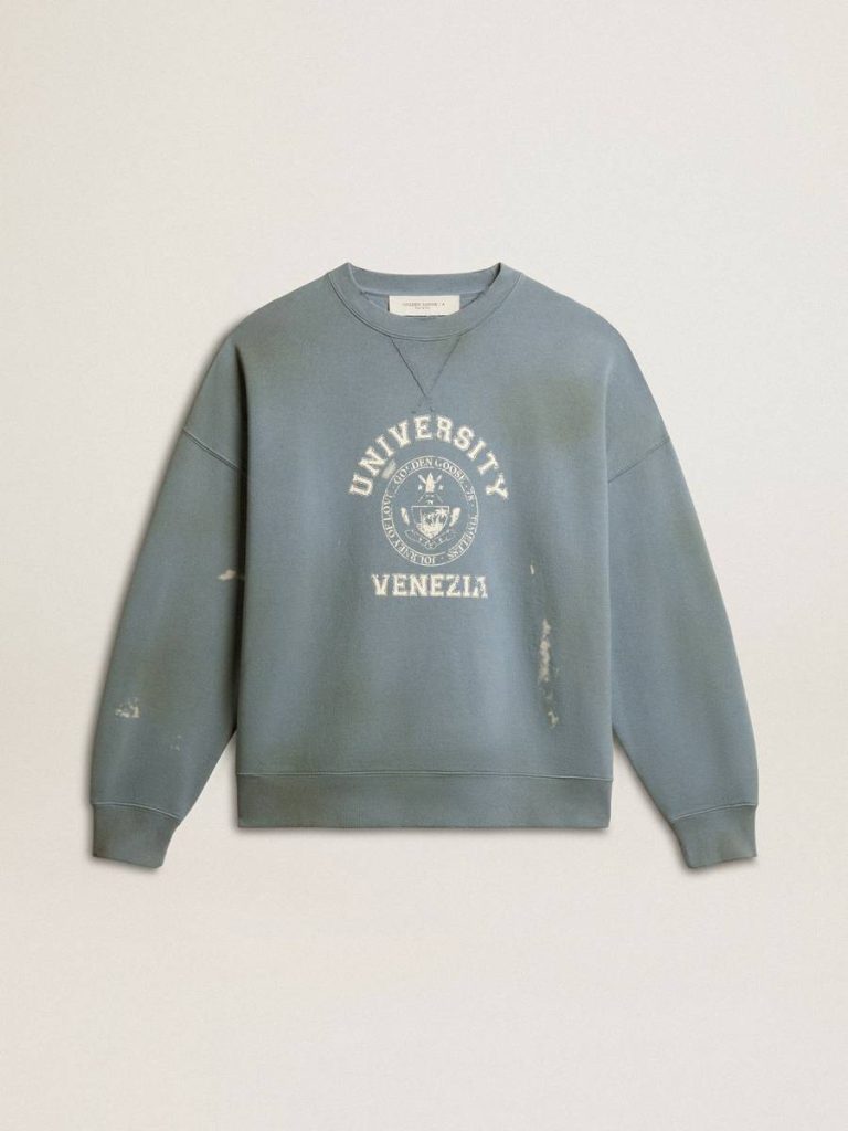 Baby Blue Women Golden Goose Oversized Sweatshirt In Baby Blue With Distressed Finish Sweatshirts - 1