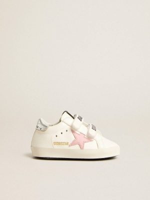 Baby Old School With Pink Leather Star And Silver Leather Heel Tab Kids Newborns Golden Goose - 1