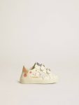 Baby School In Nappa Leather With Pink Rose Motif And White Suede Star Kids Newborns Golden Goose - 1