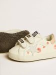Baby School In Nappa Leather With Pink Rose Motif And White Suede Star Kids Newborns Golden Goose - 3