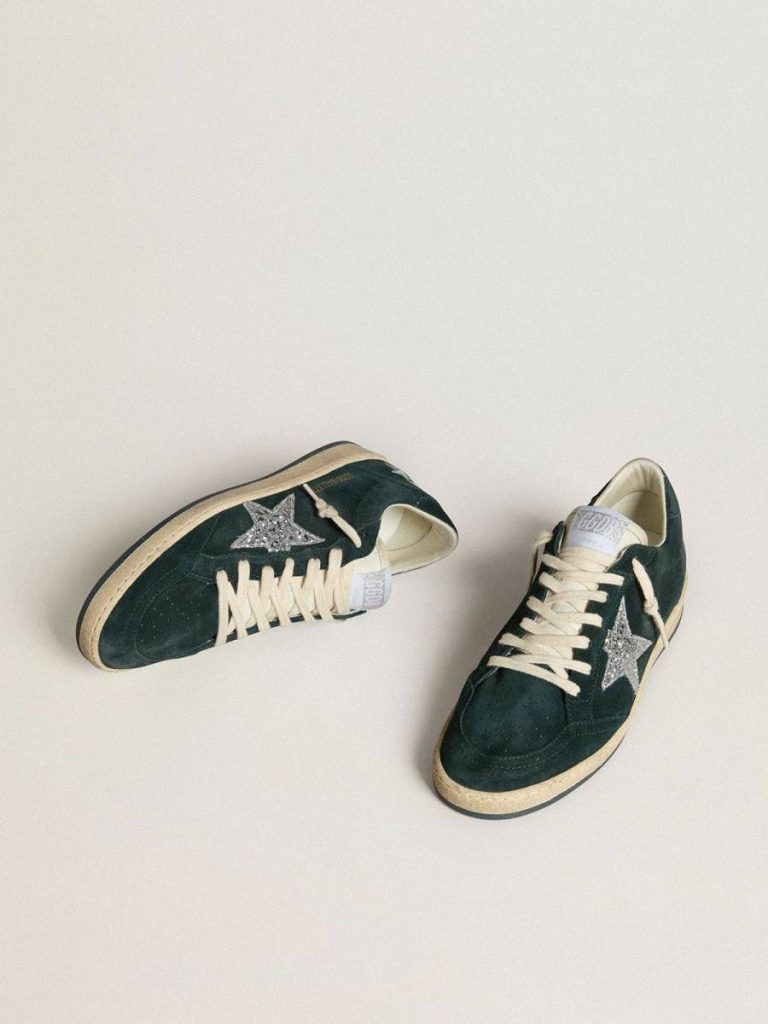 Ball Star Ball Star In Green Suede With Silver Glitter Star Golden Goose Women - 2