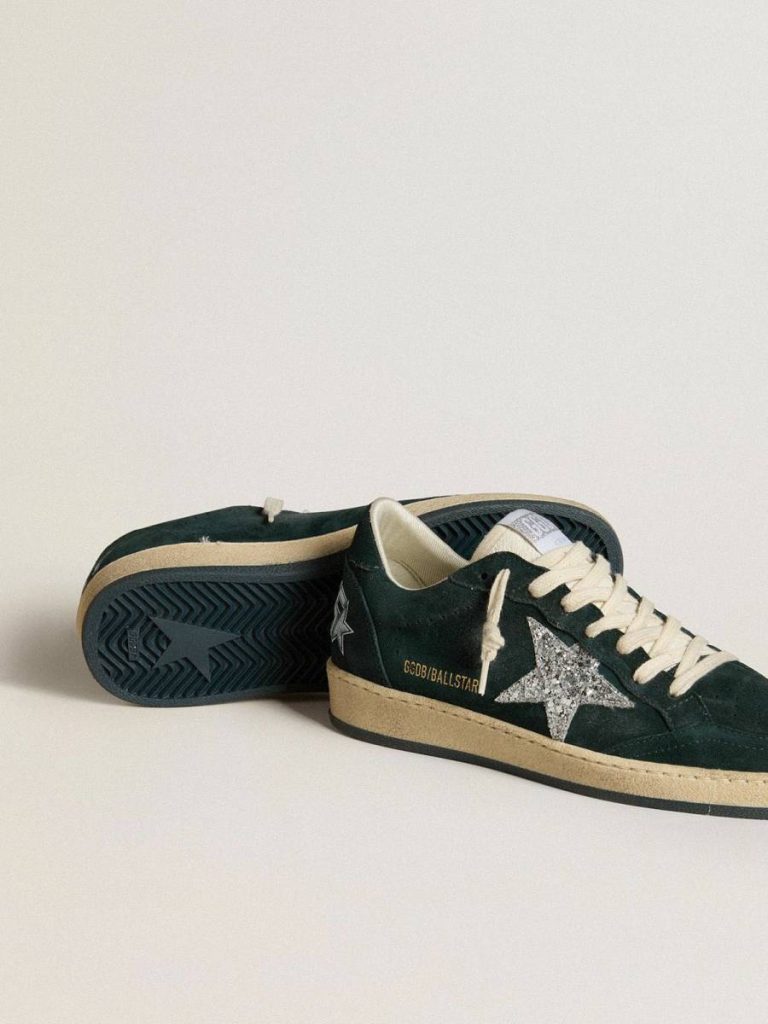 Ball Star Ball Star In Green Suede With Silver Glitter Star Golden Goose Women - 3