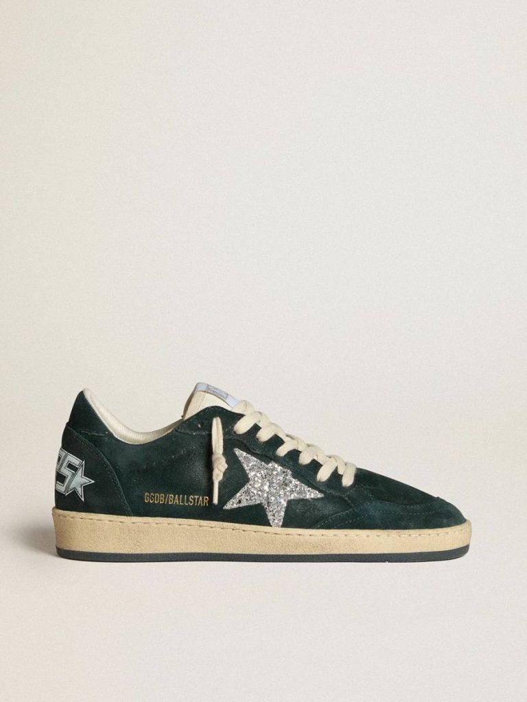 Ball Star Ball Star In Green Suede With Silver Glitter Star Golden Goose Women - 1