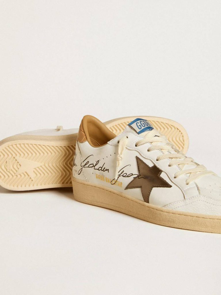 Ball Star Ball Star In Nappa With Metallic Star And Croc-Print Leather Heel Tab Men Golden Goose - 3