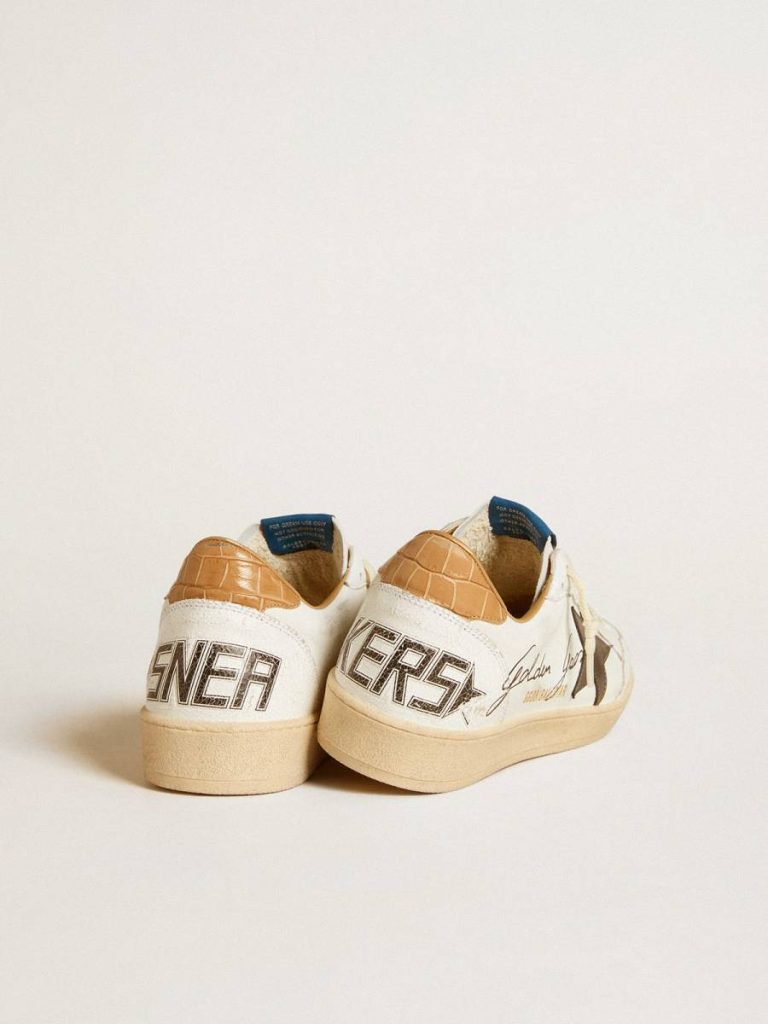 Ball Star Ball Star In Nappa With Metallic Star And Croc-Print Leather Heel Tab Men Golden Goose - 4