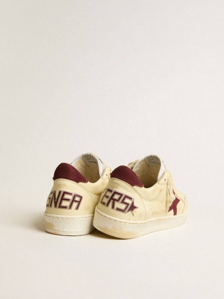Ball Star Golden Goose Men's Ball Star In Beige Nappa With Burgundy Mesh Star And Heel Tab Men - 5
