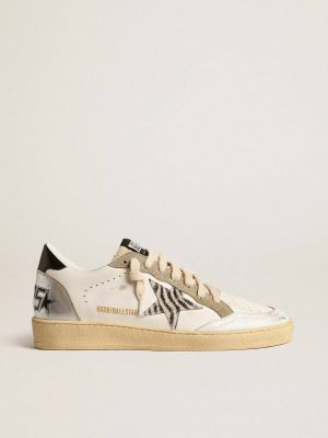 Ball Star Golden Goose Women White Ball Star Ltd With Zebra-Print Star And Metallic Leather Insert - 1