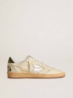 Ball Star Golden Goose Worn White Men Men's Ball Star With Silver Leather Star And Green Leather Heel Tab - 1