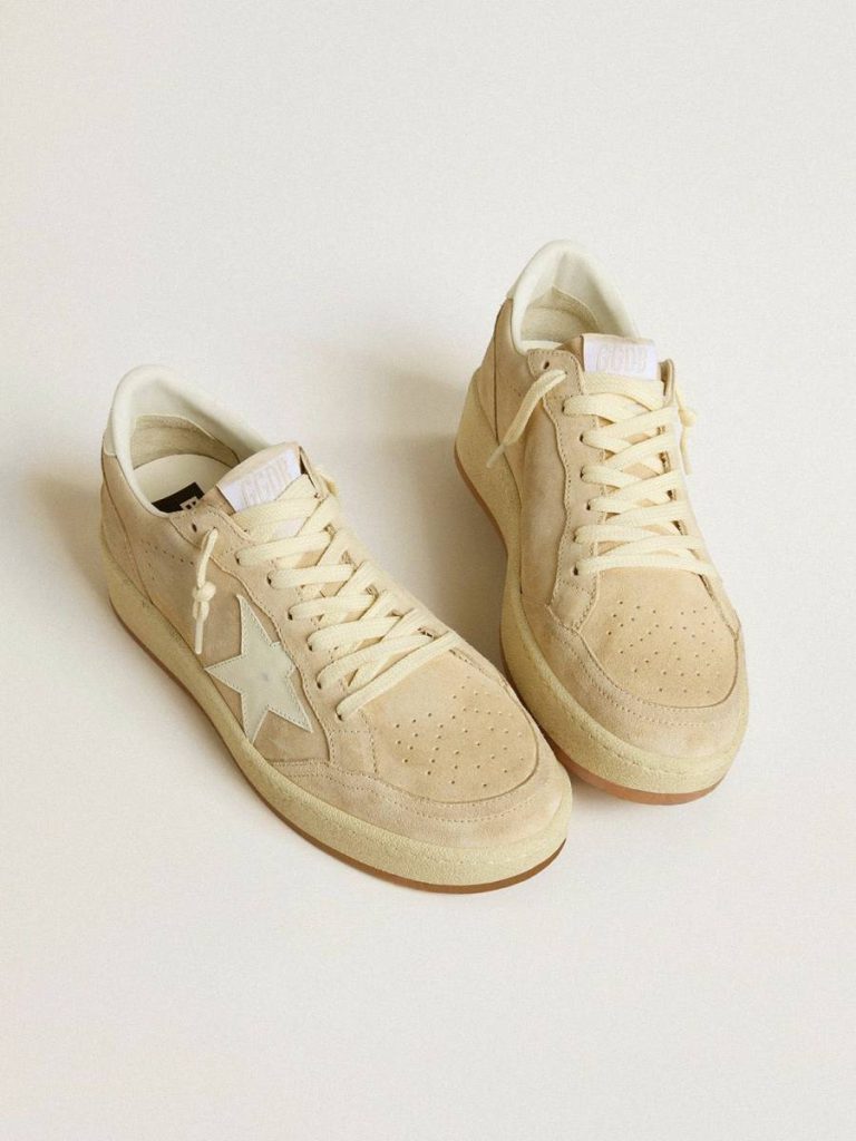 Ball Star In Beige Suede With White Leather Star And Heel Tab Golden Goose Ball Star Women - 2