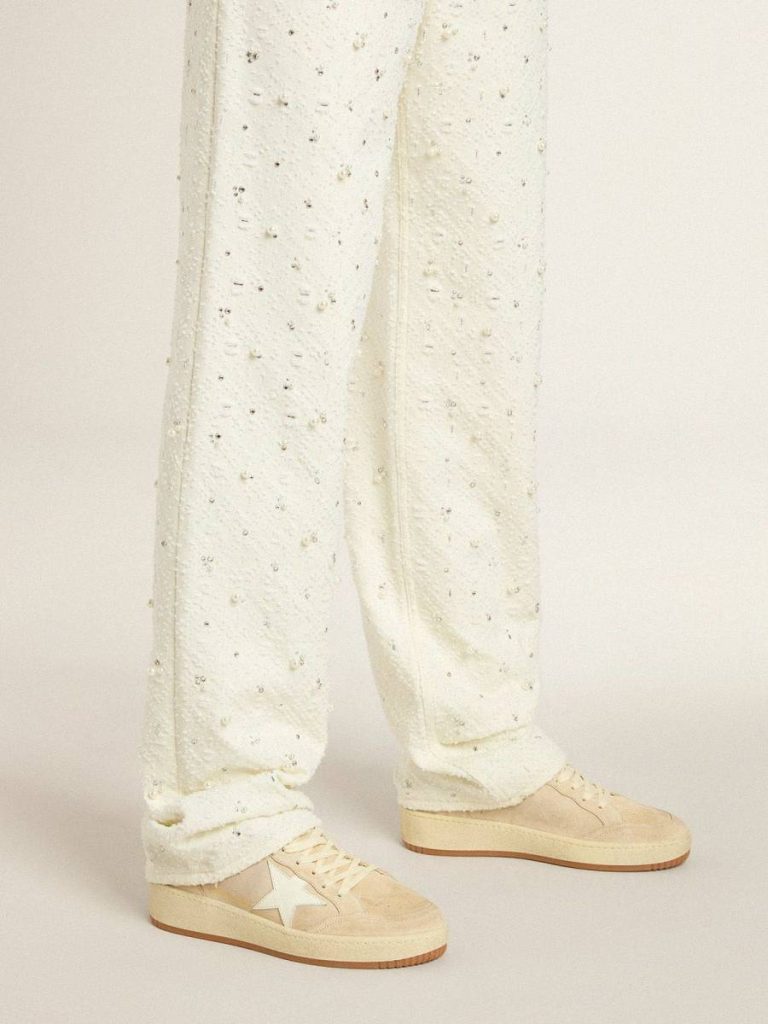 Ball Star In Beige Suede With White Leather Star And Heel Tab Golden Goose Ball Star Women - 3