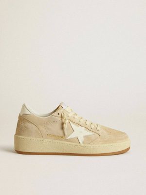 Ball Star In Beige Suede With White Leather Star And Heel Tab Golden Goose Ball Star Women - 1