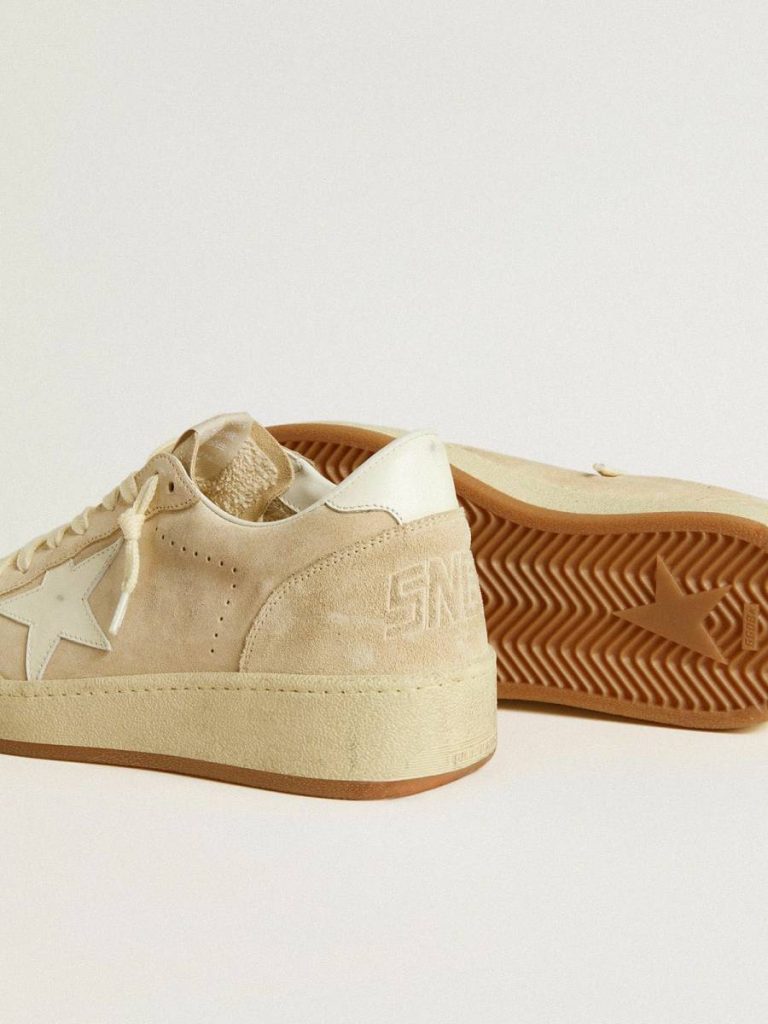 Ball Star In Beige Suede With White Leather Star And Heel Tab Golden Goose Ball Star Women - 5