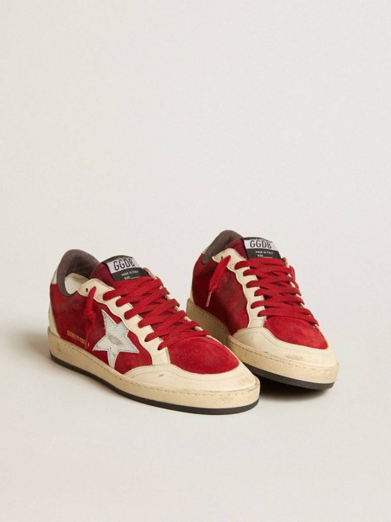Ball Star In Burgundy Suede With Silver Leather Star And Heel Tab Golden Goose Ball Star Women - 2