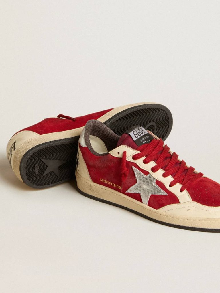 Ball Star In Burgundy Suede With Silver Leather Star And Heel Tab Golden Goose Ball Star Women - 3