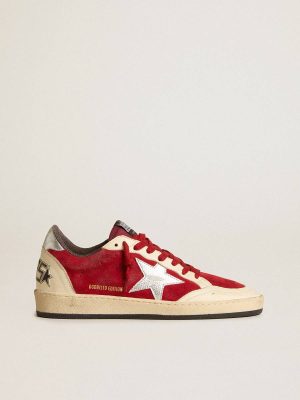 Ball Star In Burgundy Suede With Silver Leather Star And Heel Tab Golden Goose Ball Star Women - 1