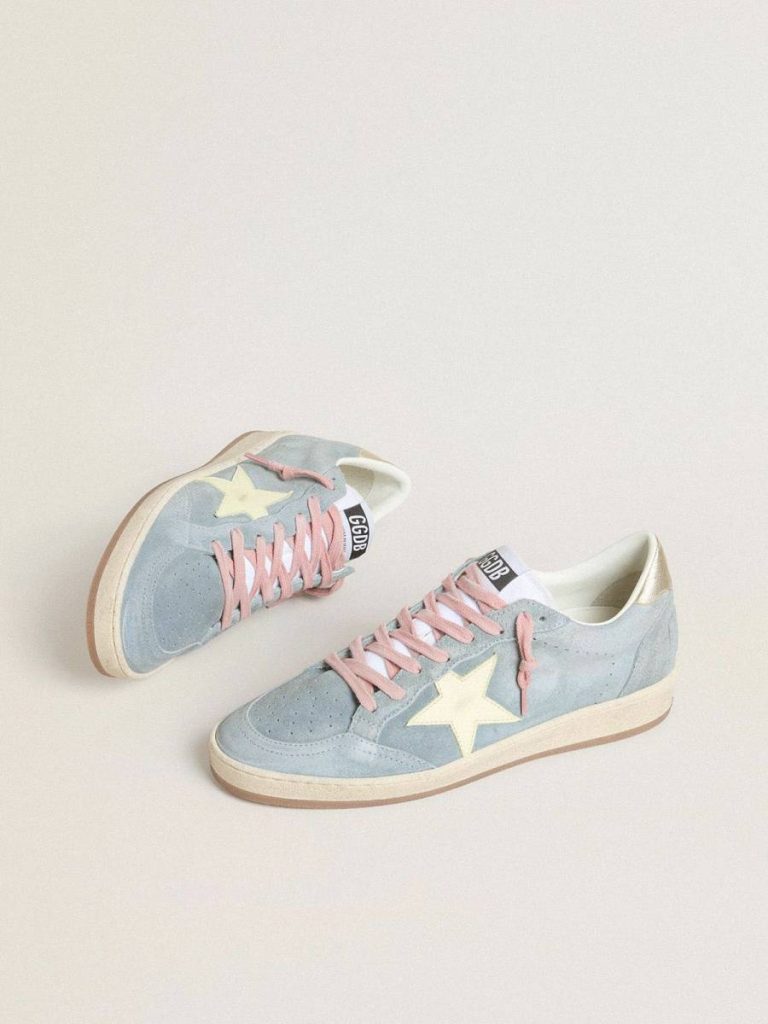 Ball Star In Powder-Blue Suede With Cream-Colored Leather Star Golden Goose Women Ball Star - 2