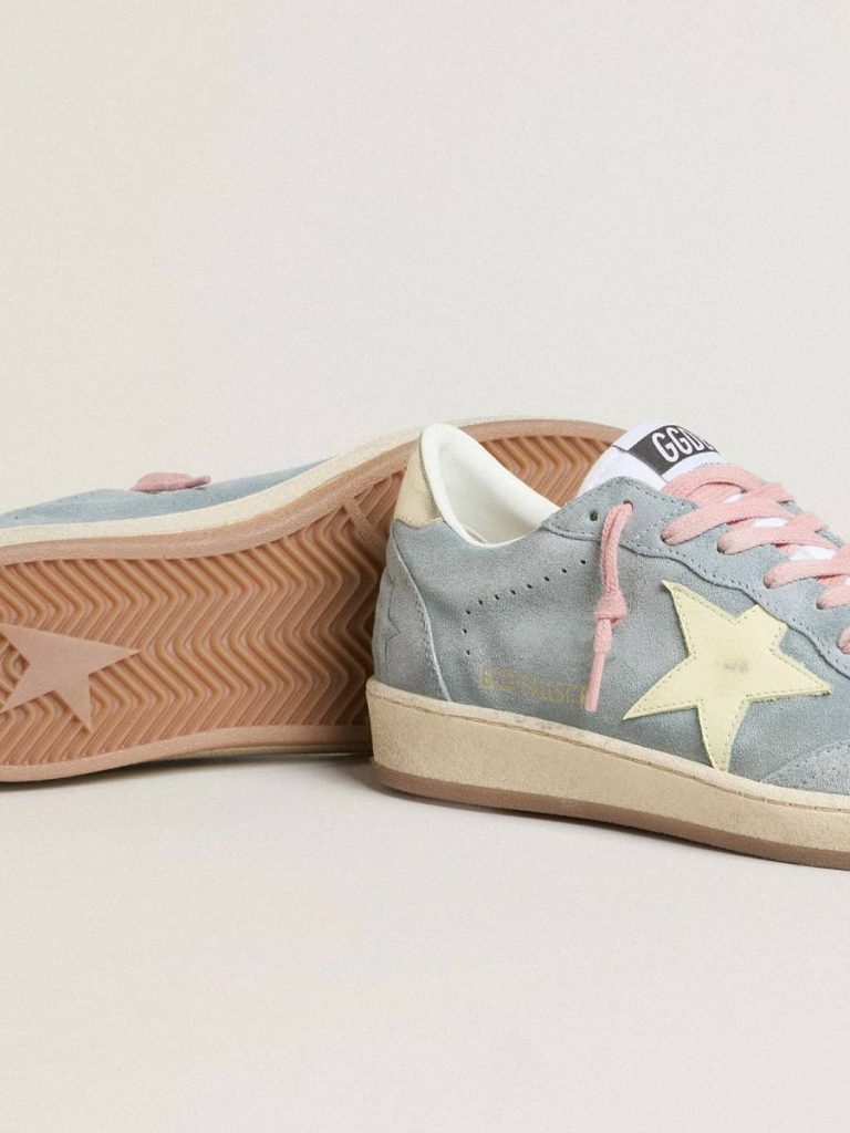 Ball Star In Powder-Blue Suede With Cream-Colored Leather Star Golden Goose Women Ball Star - 3